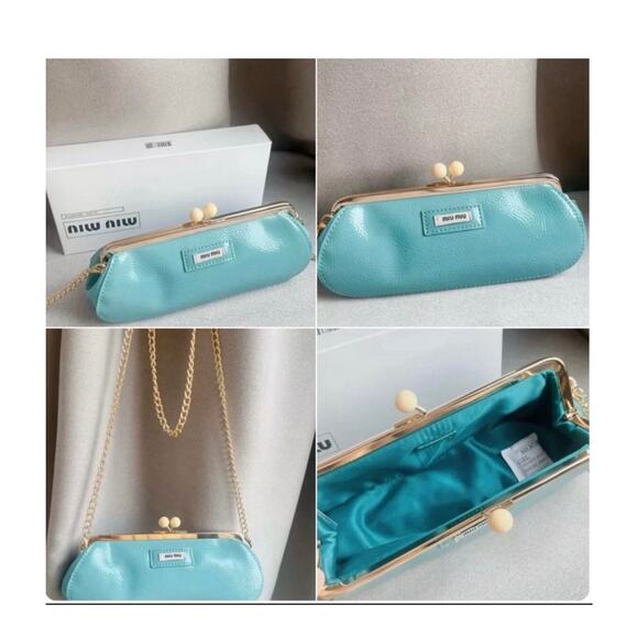 Miu Miu Parfum GWP Tiffany Blue Patent Kiss Lock Clutch Bag Crossbody - Picture 10 of 10